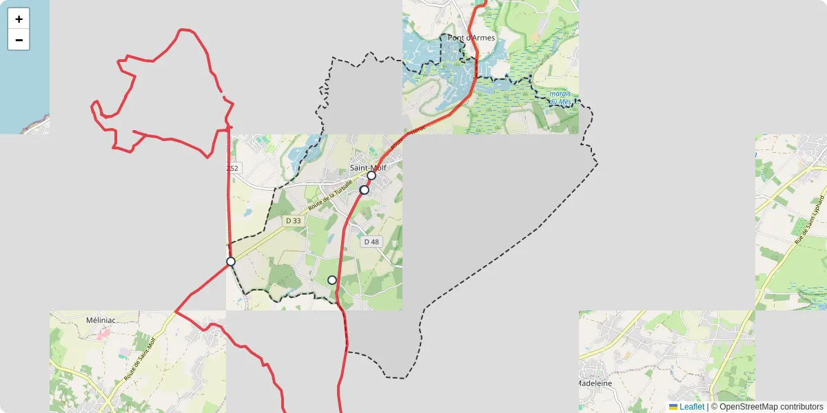 Carte du réseau de transport en commun à Saint-Molf - lignes de bus et arrêts