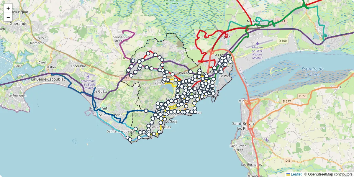 Carte du réseau de transport en commun à Saint-Nazaire - lignes de bus et arrêts