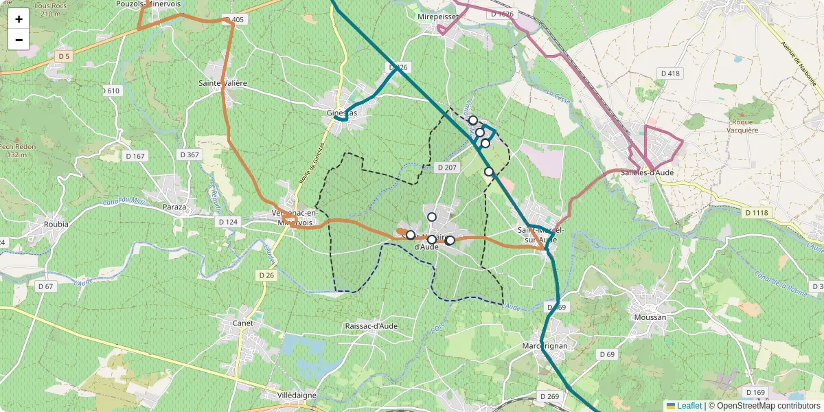 Carte du réseau de transport en commun à Saint-Nazaire-d'Aude - lignes de bus et arrêts