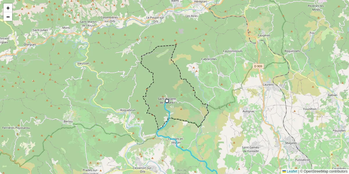 Carte du réseau de transport en commun à Saint-Nazaire-de-Ladarez - lignes de bus et arrêts