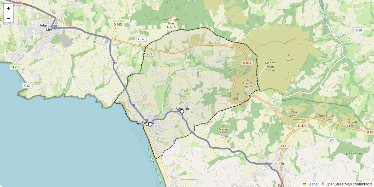 Carte du réseau de transport en commun à Saint-Nic - lignes de bus et arrêts