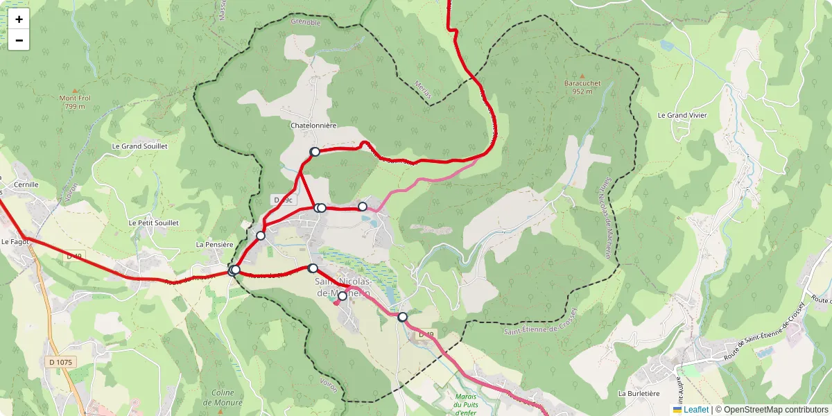 Carte du réseau de transport en commun à Saint-Nicolas-de-Macherin - lignes de bus et arrêts