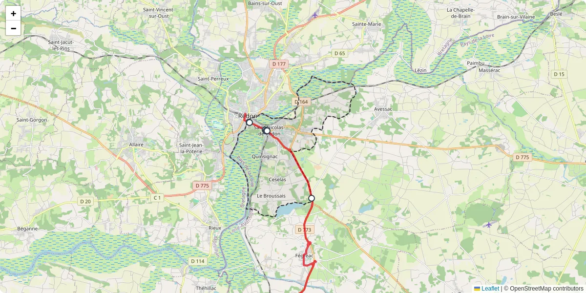 Carte du réseau de transport en commun à Saint-Nicolas-de-Redon - lignes de bus et arrêts