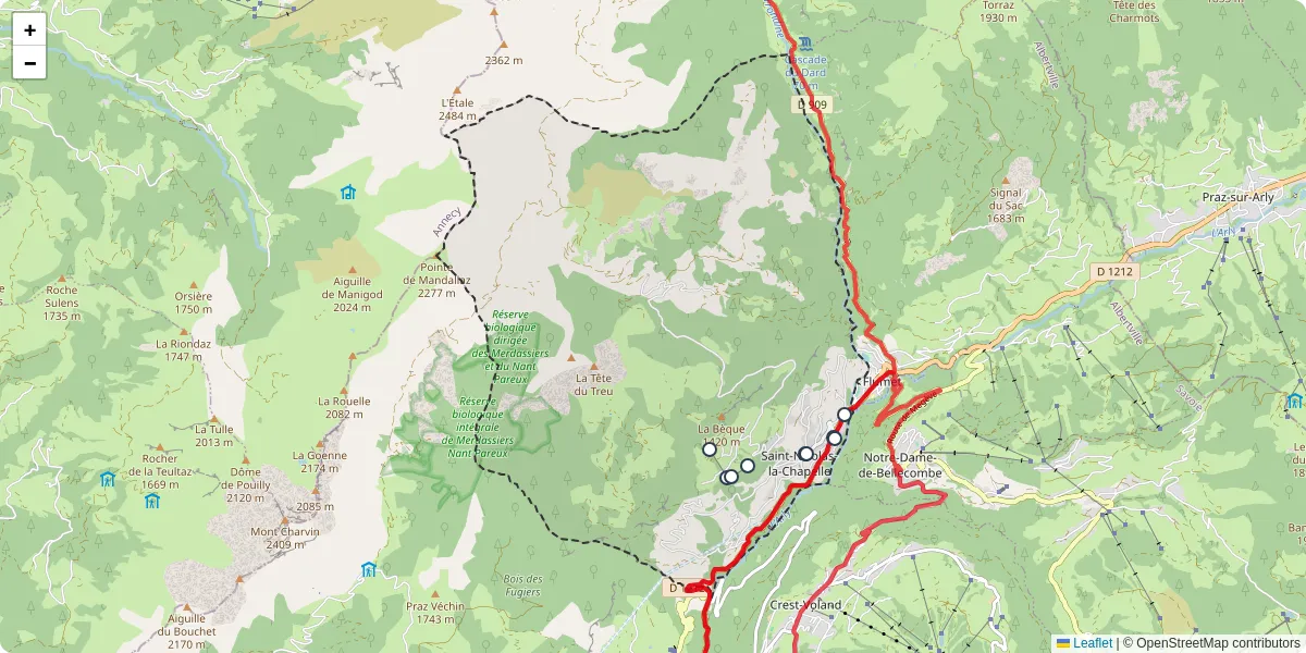 Carte du réseau de transport en commun à Saint-Nicolas-la-Chapelle - lignes de bus et arrêts