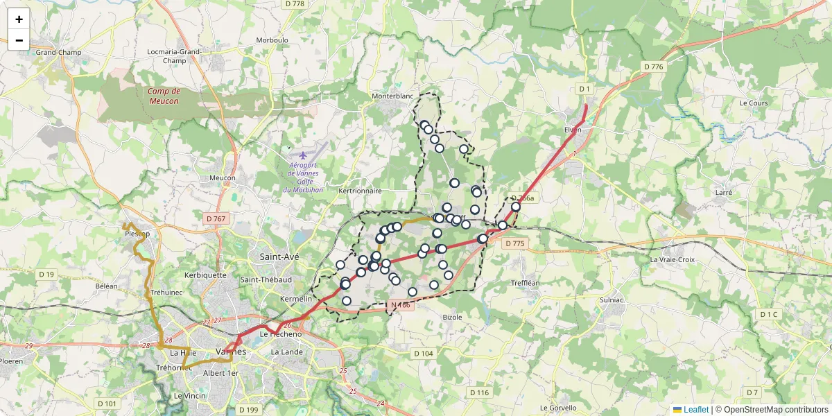 Carte du réseau de transport en commun à Saint-Nolff - lignes de bus et arrêts