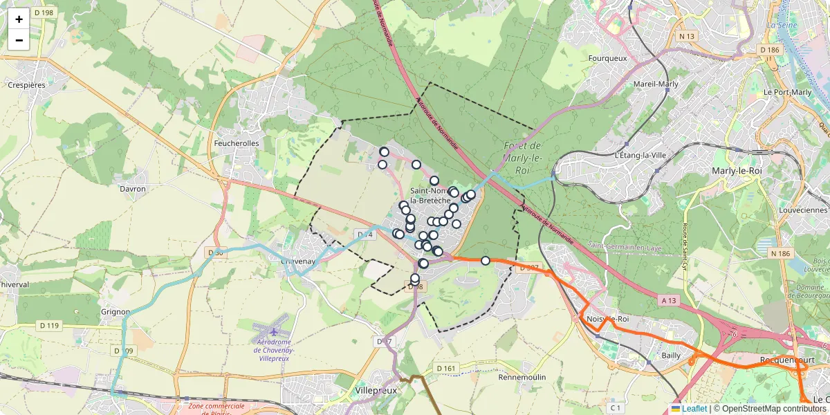 Carte du réseau de transport en commun à Saint-Nom-la-Bretèche - lignes de bus et arrêts