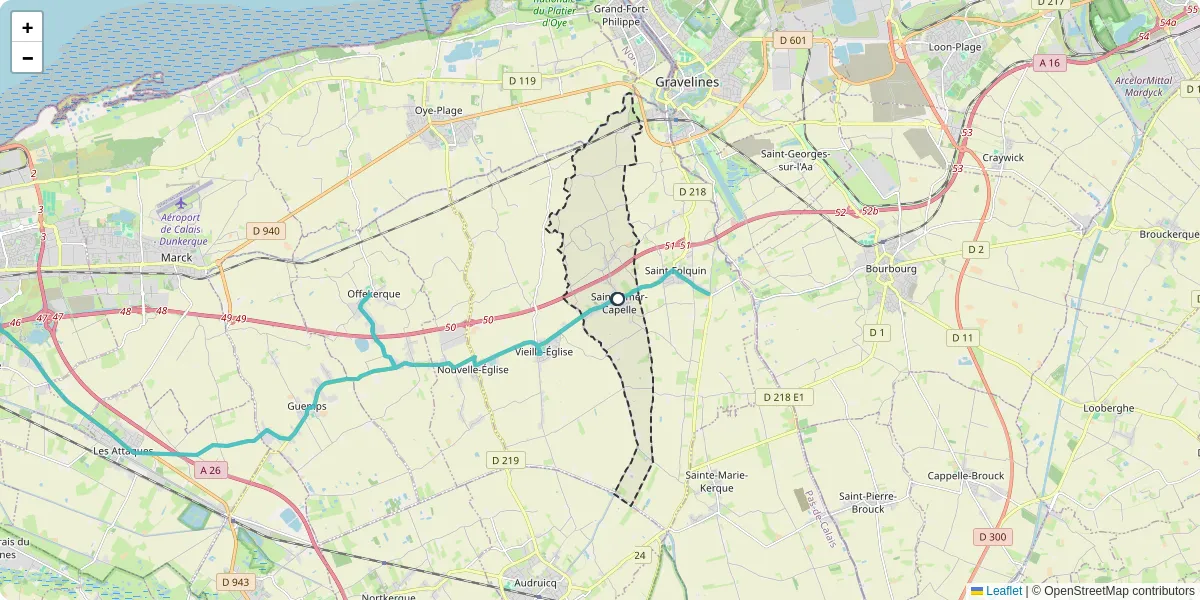 Carte du réseau de transport en commun à Saint-Omer-Capelle - lignes de bus et arrêts