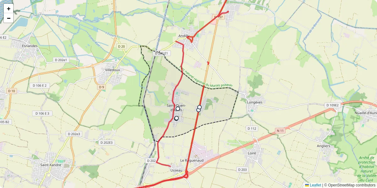 Carte du réseau de transport en commun à Saint-Ouen-d'Aunis - lignes de bus et arrêts