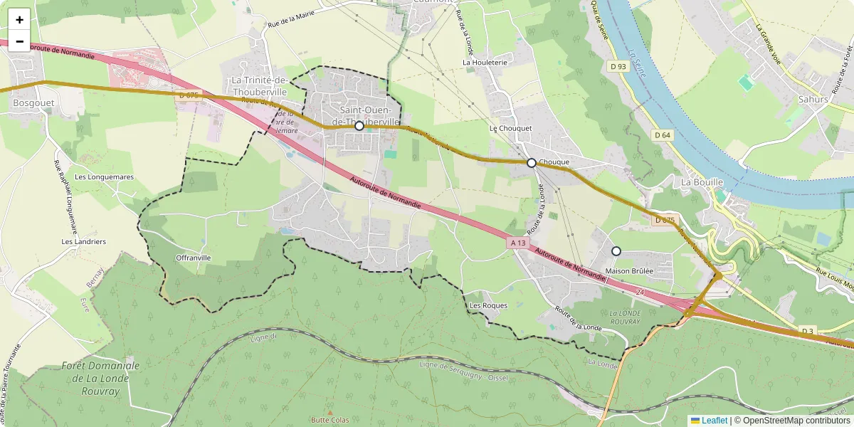 Carte du réseau de transport en commun à Saint-Ouen-de-Thouberville - lignes de bus et arrêts