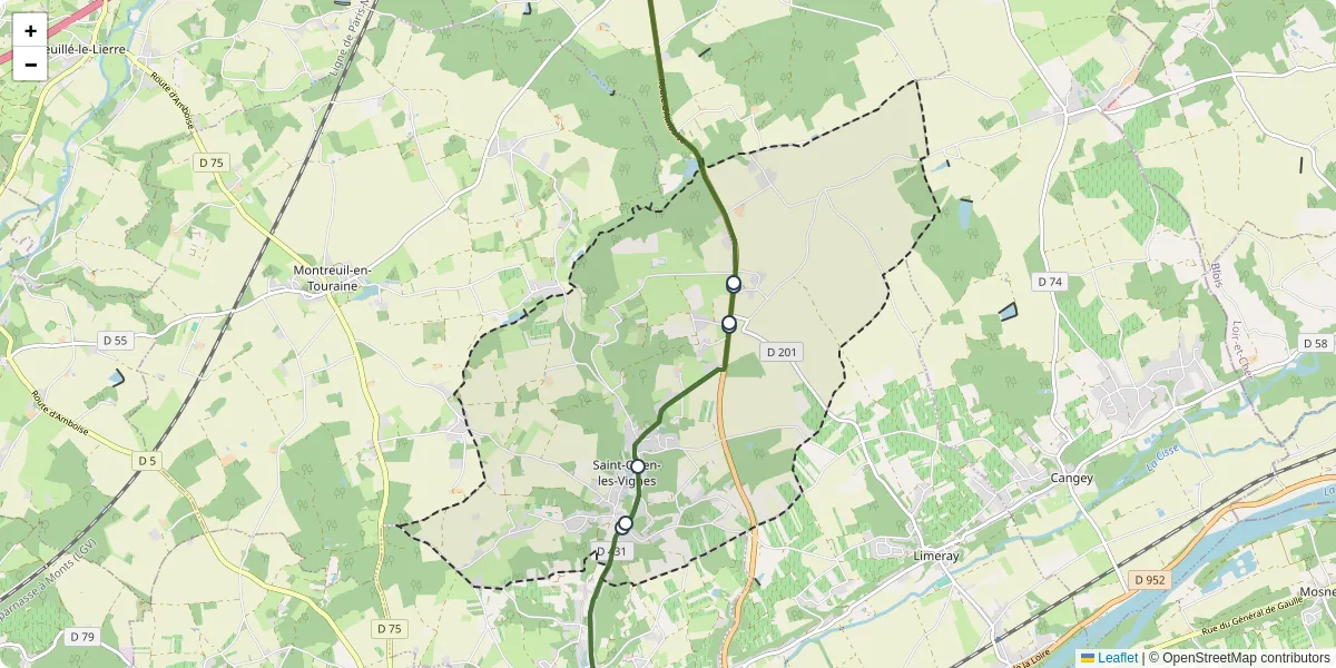 Carte du réseau de transport en commun à Saint-Ouen-les-Vignes - lignes de bus et arrêts