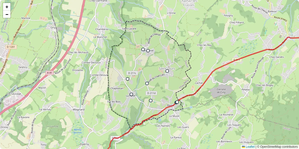 Carte du réseau de transport en commun à Saint-Ours - lignes de bus et arrêts