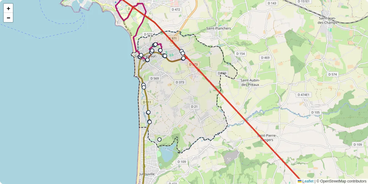 Carte du réseau de transport en commun à Saint-Pair-sur-Mer - lignes de bus et arrêts