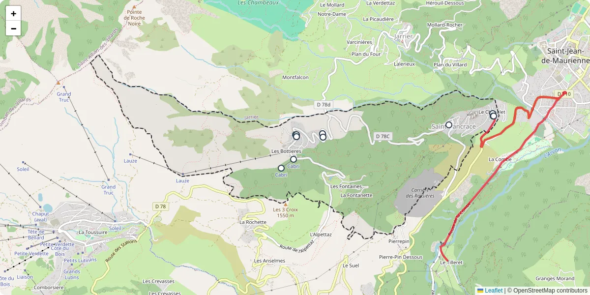 Carte du réseau de transport en commun à Saint-Pancrace - lignes de bus et arrêts