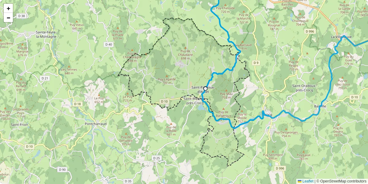 Carte du réseau de transport en commun à Saint-Pardoux-d'Arnet - lignes de bus et arrêts