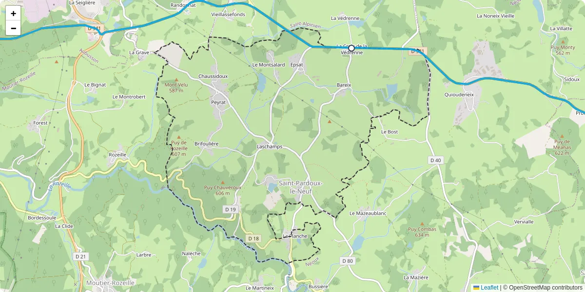 Carte du réseau de transport en commun à Saint-Pardoux-le-Neuf - lignes de bus et arrêts