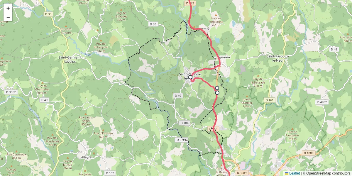 Carte du réseau de transport en commun à Saint-Pardoux-le-Vieux - lignes de bus et arrêts
