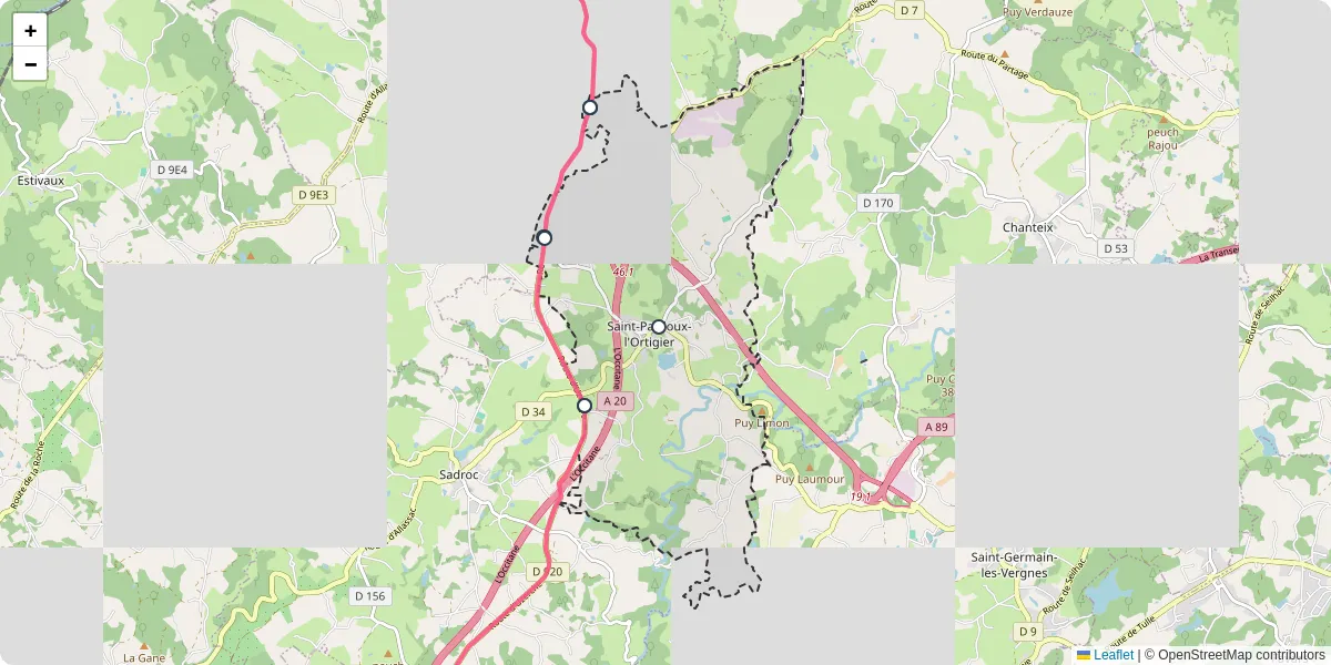 Carte du réseau de transport en commun à Saint-Pardoux-l'Ortigier - lignes de bus et arrêts