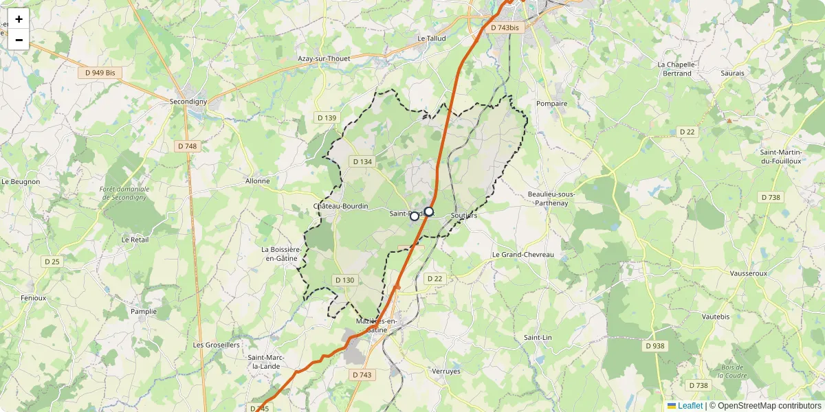 Carte du réseau de transport en commun à Saint-Pardoux-Soutiers - lignes de bus et arrêts