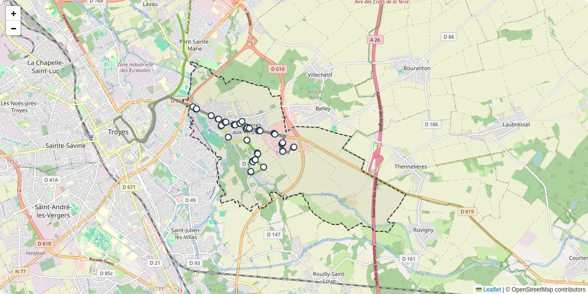 Carte du réseau de transport en commun à Saint-Parres-aux-Tertres - lignes de bus et arrêts