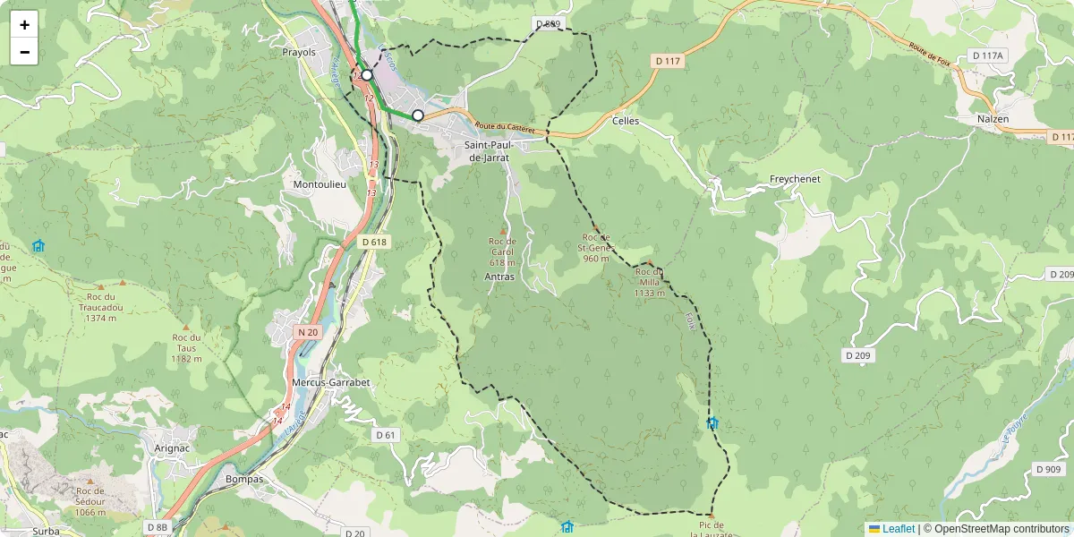 Carte du réseau de transport en commun à Saint-Paul-de-Jarrat - lignes de bus et arrêts
