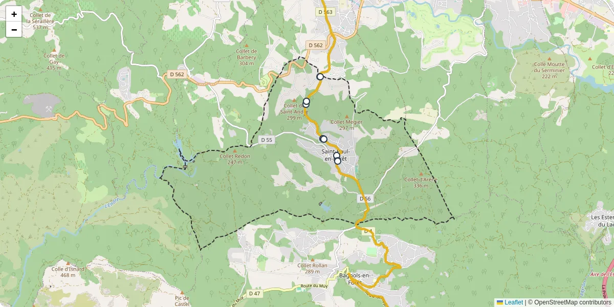 Carte du réseau de transport en commun à Saint-Paul-en-Forêt - lignes de bus et arrêts