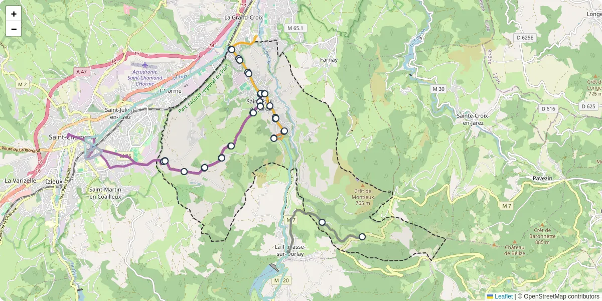 Carte du réseau de transport en commun à Saint-Paul-en-Jarez - lignes de bus et arrêts