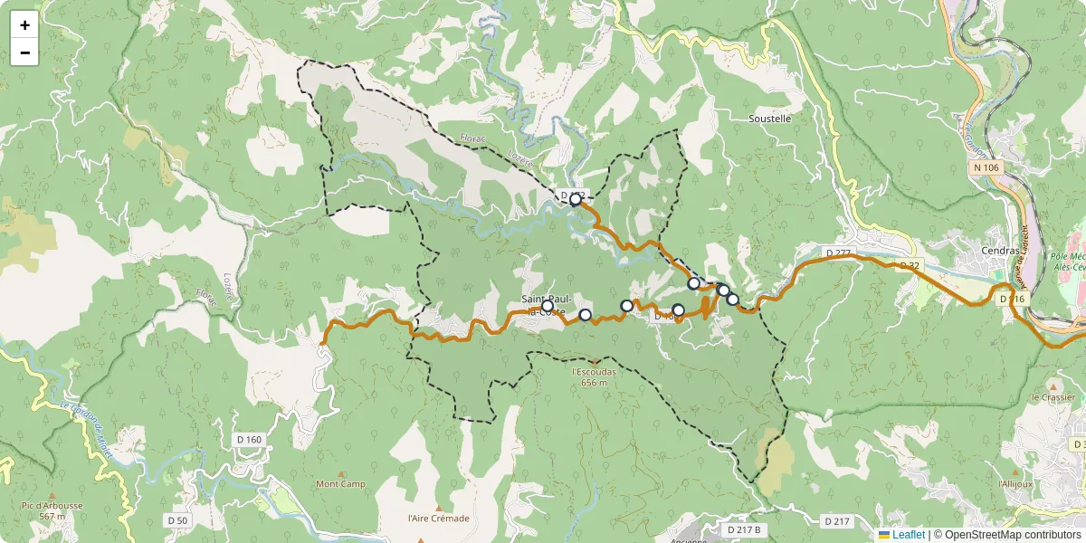 Carte du réseau de transport en commun à Saint-Paul-la-Coste - lignes de bus et arrêts