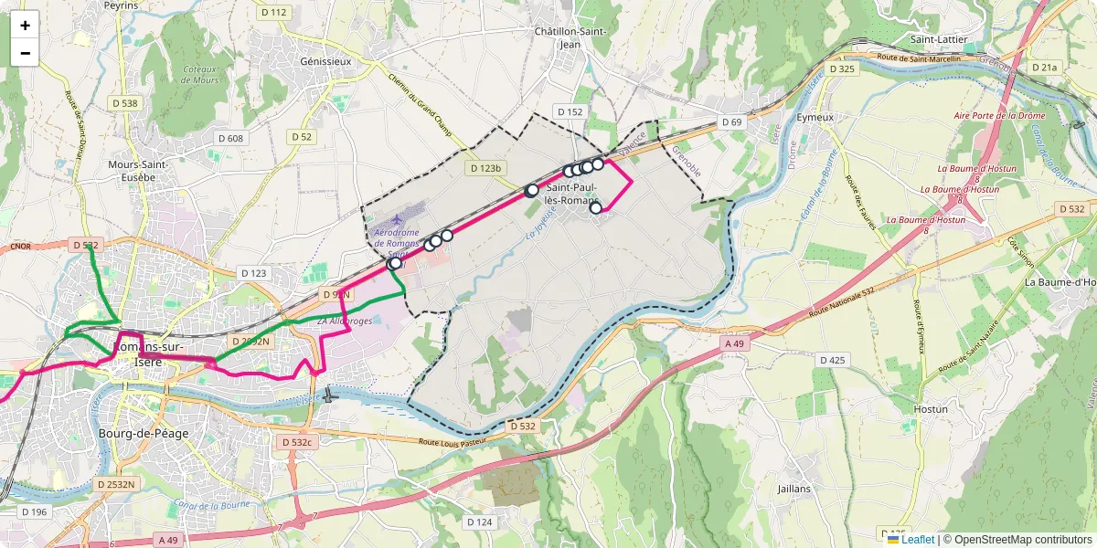 Carte du réseau de transport en commun à Saint-Paul-lès-Romans - lignes de bus et arrêts
