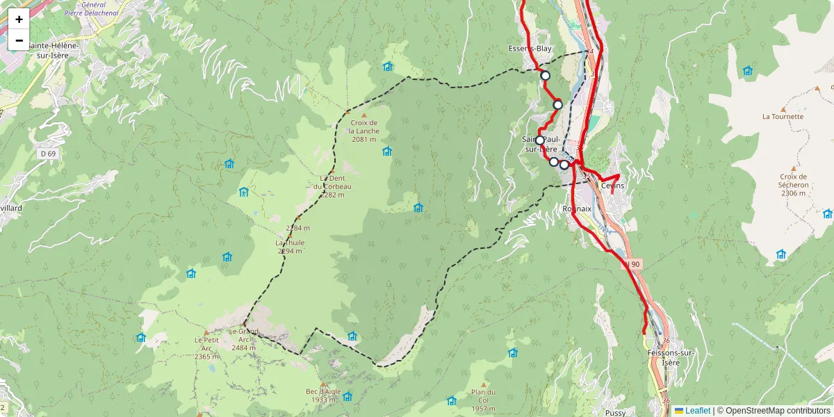 Carte du réseau de transport en commun à Saint-Paul-sur-Isère - lignes de bus et arrêts