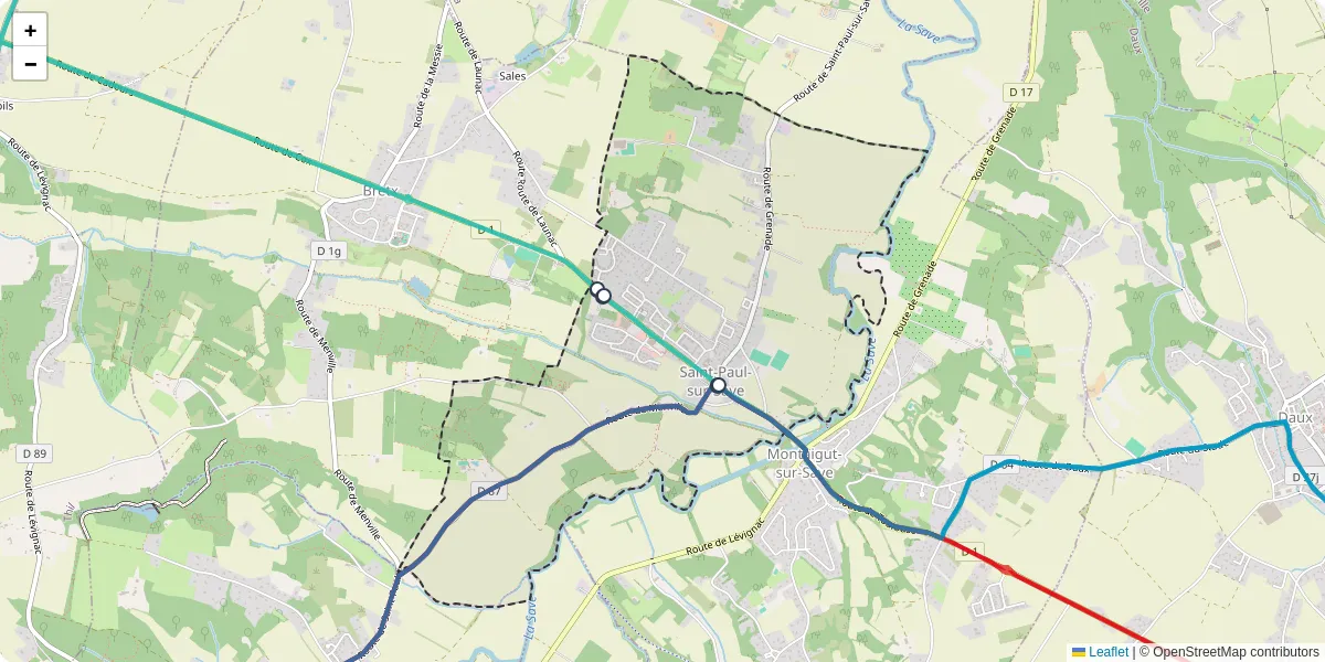 Carte du réseau de transport en commun à Saint-Paul-sur-Save - lignes de bus et arrêts