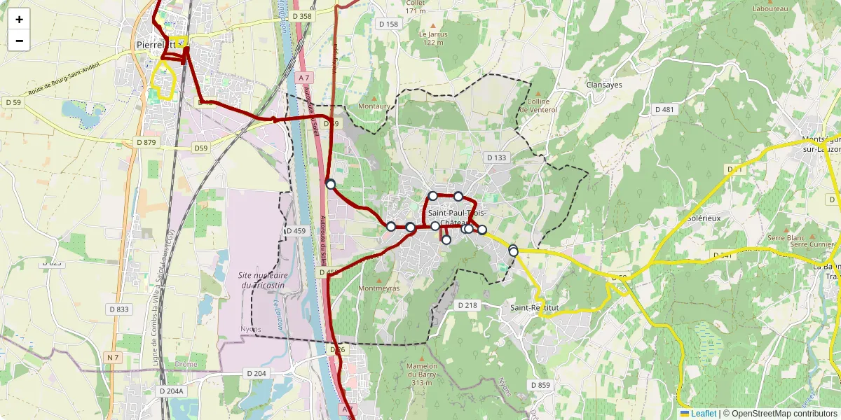 Carte du réseau de transport en commun à Saint-Paul-Trois-Châteaux - lignes de bus et arrêts