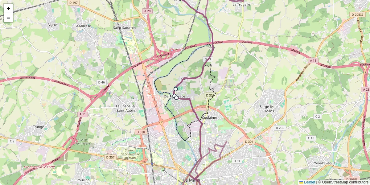 Carte du réseau de transport en commun à Saint-Pavace - lignes de bus et arrêts