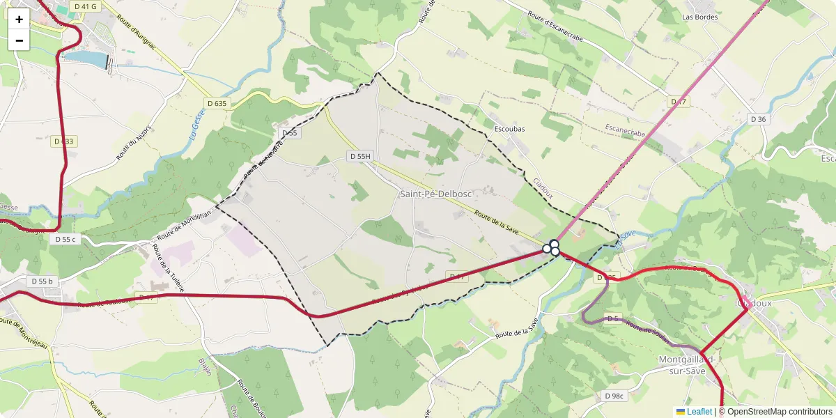 Carte du réseau de transport en commun à Saint-Pé-Delbosc - lignes de bus et arrêts