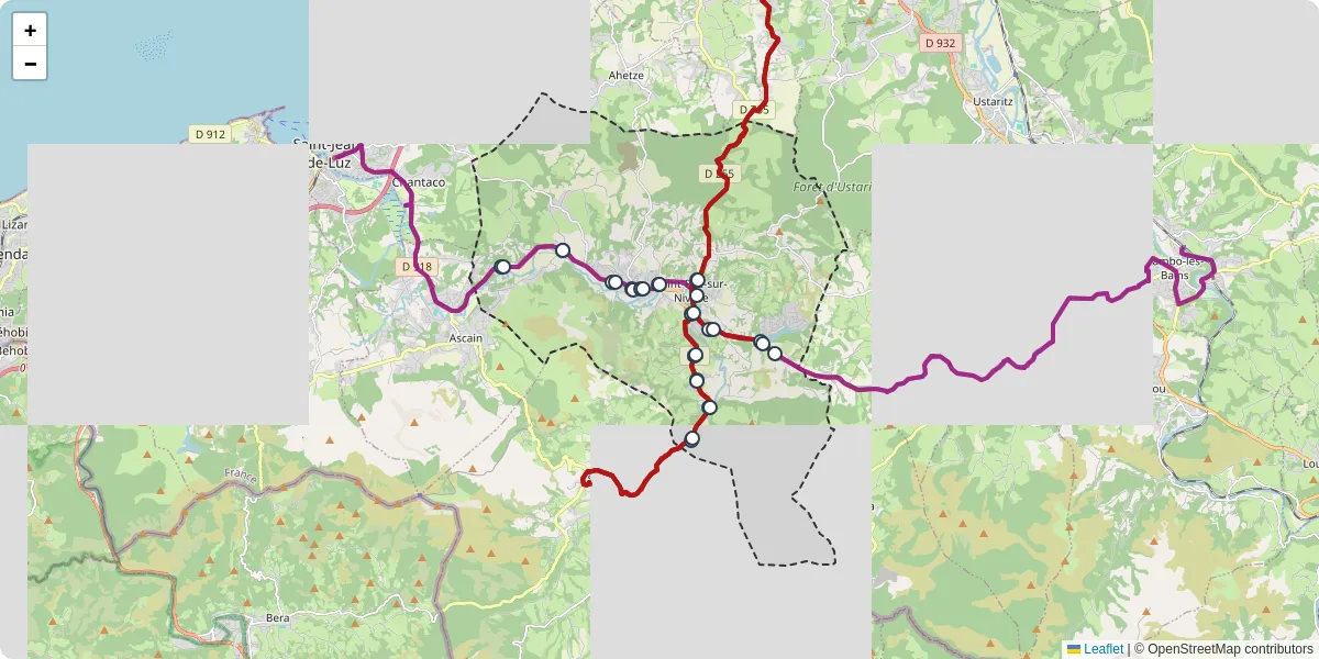 Carte du réseau de transport en commun à Saint-Pée-sur-Nivelle - lignes de bus et arrêts