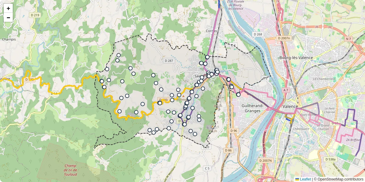 Carte du réseau de transport en commun à Saint-Péray - lignes de bus et arrêts