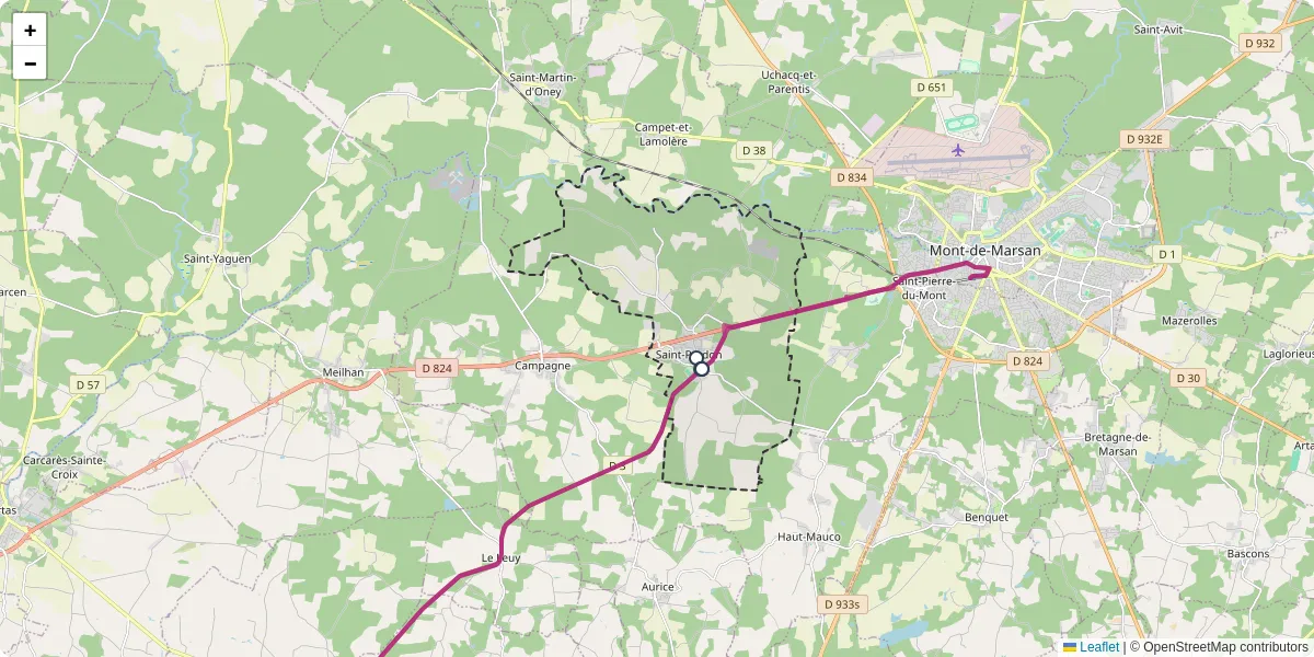 Carte du réseau de transport en commun à Saint-Perdon - lignes de bus et arrêts