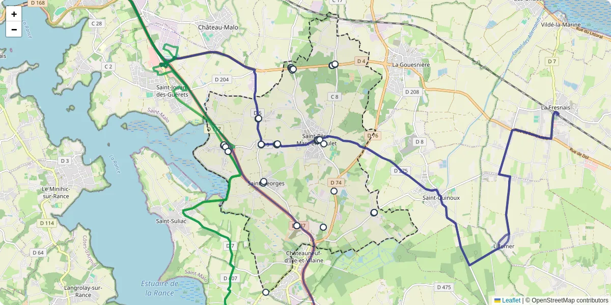 Carte du réseau de transport en commun à Saint-Père-Marc-en-Poulet - lignes de bus et arrêts