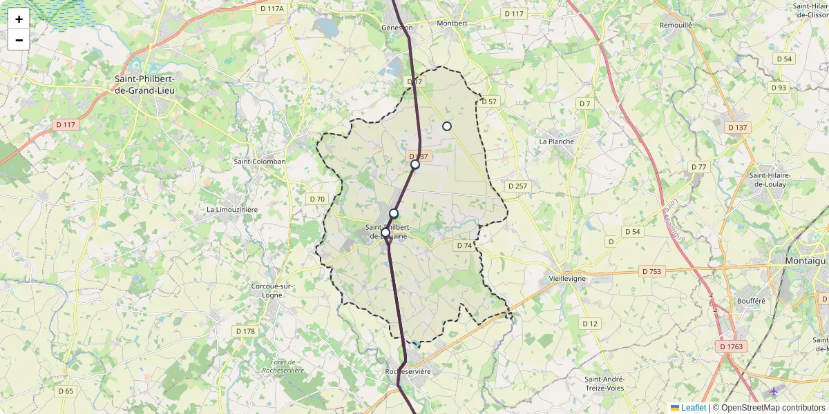 Carte du réseau de transport en commun à Saint-Philbert-de-Bouaine - lignes de bus et arrêts