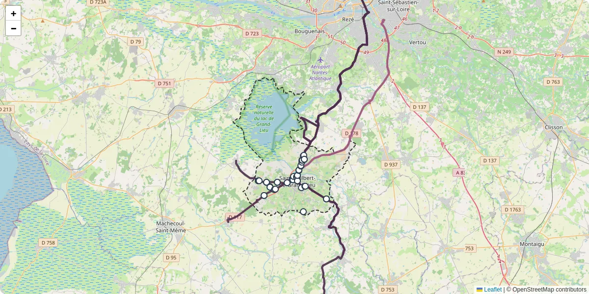 Carte du réseau de transport en commun à Saint-Philbert-de-Grand-Lieu - lignes de bus et arrêts