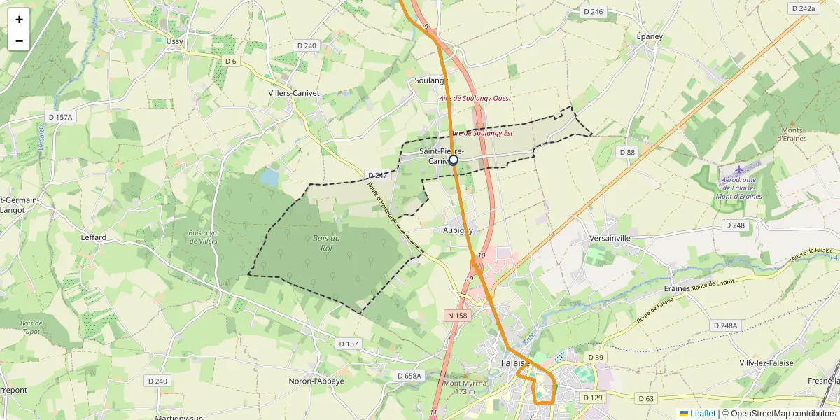 Carte du réseau de transport en commun à Saint-Pierre-Canivet - lignes de bus et arrêts