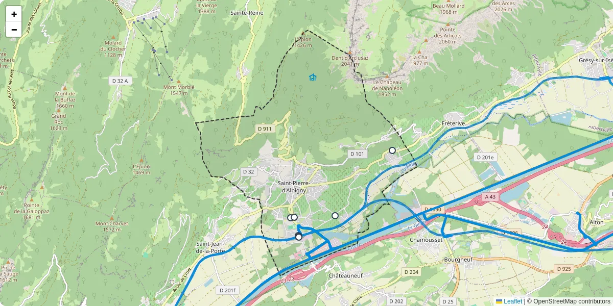 Carte du réseau de transport en commun à Saint-Pierre-d'Albigny - lignes de bus et arrêts