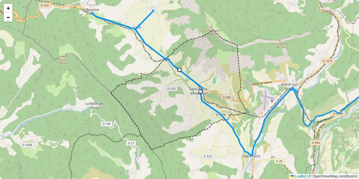 Carte du réseau de transport en commun à Saint-Pierre-d'Argençon - lignes de bus et arrêts