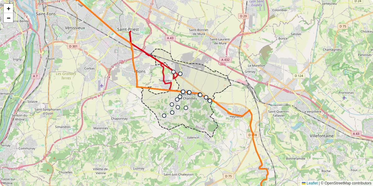 Carte du réseau de transport en commun à Saint-Pierre-de-Chandieu - lignes de bus et arrêts