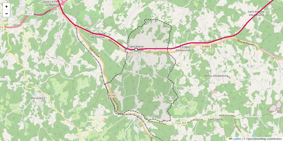 Carte du réseau de transport en commun à Saint-Pierre-de-Chignac - lignes de bus et arrêts