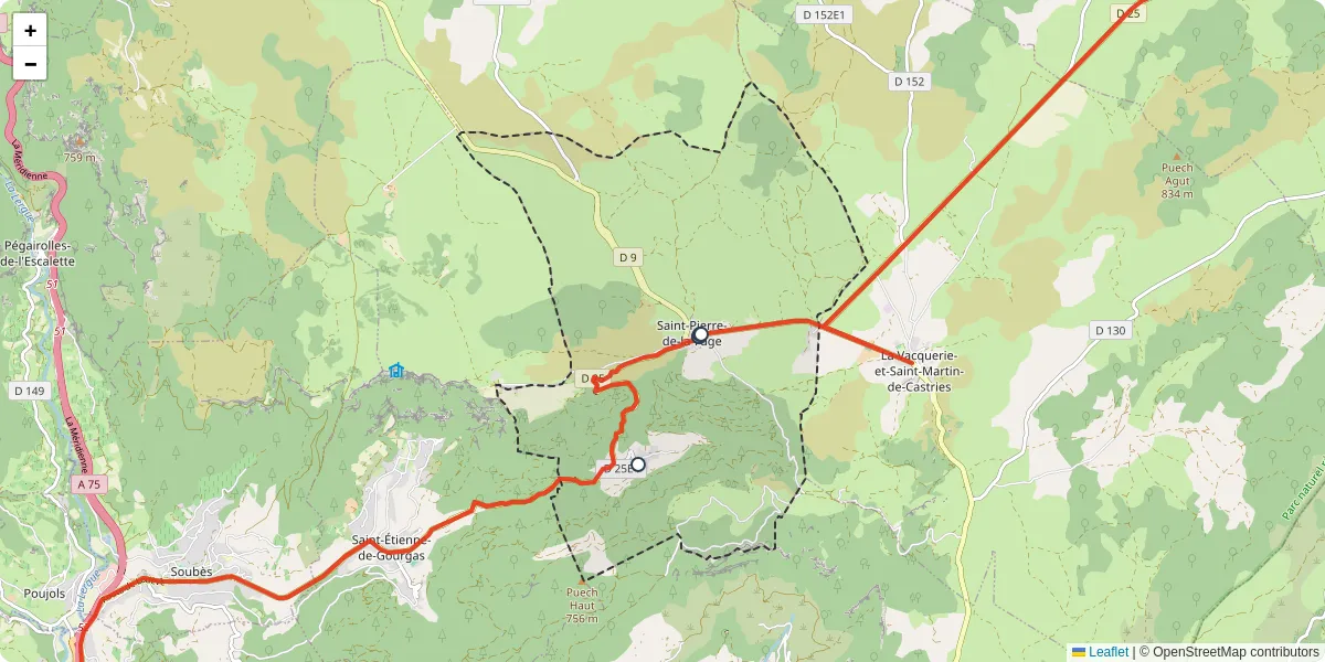 Carte du réseau de transport en commun à Saint-Pierre-de-la-Fage - lignes de bus et arrêts