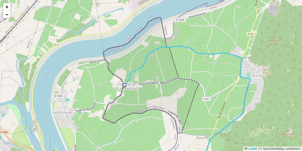 Carte du réseau de transport en commun à Saint-Pierre-de-Mézoargues - lignes de bus et arrêts