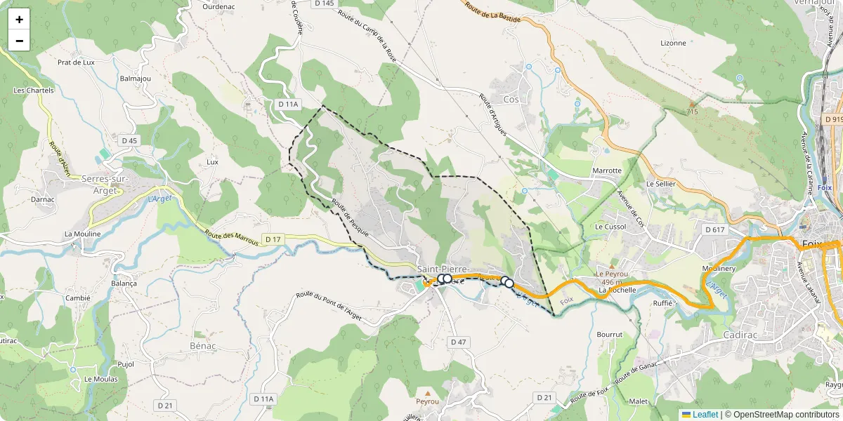 Carte du réseau de transport en commun à Saint-Pierre-de-Rivière - lignes de bus et arrêts
