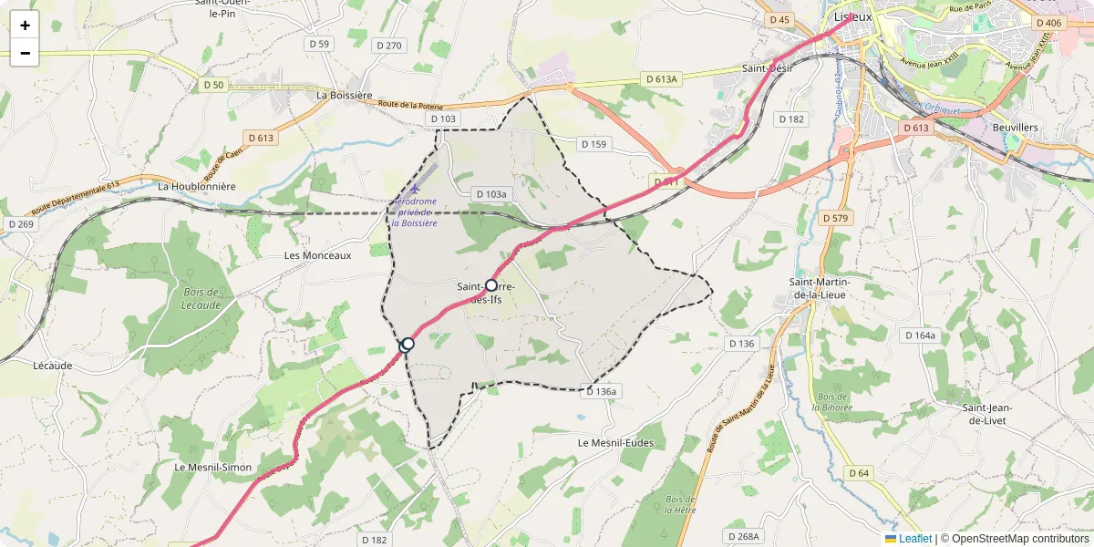 Carte du réseau de transport en commun à Saint-Pierre-des-Ifs - lignes de bus et arrêts