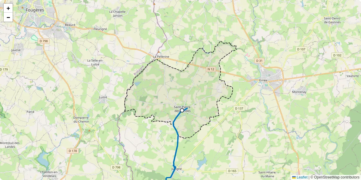 Carte du réseau de transport en commun à Saint-Pierre-des-Landes - lignes de bus et arrêts