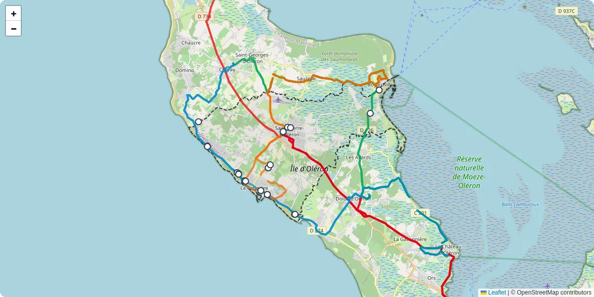 Carte du réseau de transport en commun à Saint-Pierre-d'Oléron - lignes de bus et arrêts